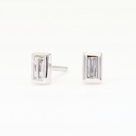Elixer baguette-cut white diamond stud earrings