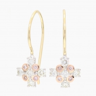 Cross Argyle light pink champagne and white diamond shepherd hook earrings