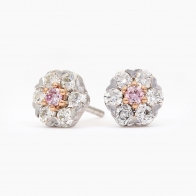 Botanica white and Argyle pink diamond floral halo stud earrings