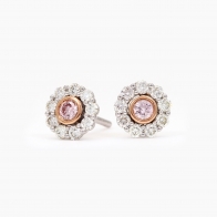 Aurora white and Argyle pink diamond floral halo stud earrings