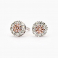 Geranium Argyle Pink and White Diamond Cluster Stud Earrings