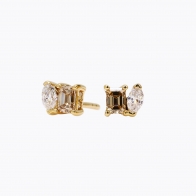 Genesis emerald cut champagne and marquise cut white diamond stud earrings