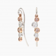 Serelle Argyle intense pink champagne and white diamond drop shepherd hook earrings