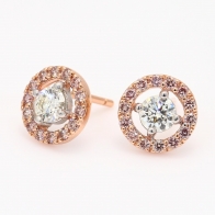 Saffron Argyle Pink and White Diamond Halo Earrings