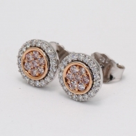 Fiore Argyle Pink and White Diamond Cluster Halo Stud Earrings