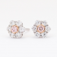 Adeline White and Argyle Pink Diamond Floral Halo Stud Earrings
