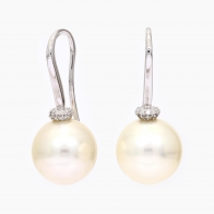 Nera white South Sea pearl and white diamond shepherd hook earrings