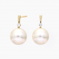 Caspian white South Sea pearl and white drop diamond stud earrings