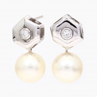 Abeille white South Sea pearl and white diamond drop earrings