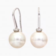 Nera white South Sea pearl and white diamond shepherd hook earrings