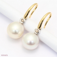 Collier white South Sea pearl and champagne diamond earrings