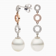 Bonita white South Sea pearl with Argyle pink and white diamond earrings