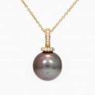 Bonaire black Tahitian pearl and white diamond drop necklace