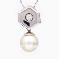 Abeille white South Sea pearl and white diamond drop necklace