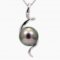 Anemone black Tahitian pearl spiral pendant