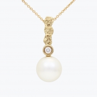 Basalt white South Sea pearl and white diamond bezel drop necklace