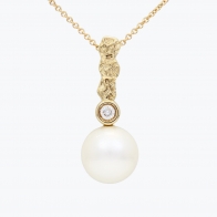 Athena white South Sea pearl and white diamond bezel drop necklace