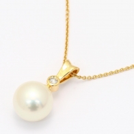 Belize white South Sea pearl and white diamond bezel drop necklace