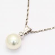 Belize white South Sea pearl and white diamond bezel drop necklace