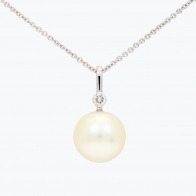 Caspian white South Sea pearl and white diamond drop necklace