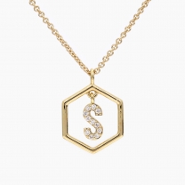 Insignia Icon white diamond yellow gold initial necklace