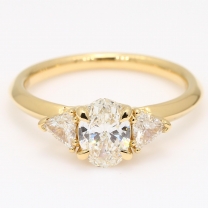 Morrison oval and trilliant-cut white diamond three-stone engagement ring