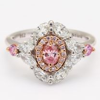 The Avalon Crescendo Exhibition Argyle pink diamond marquise cut halo ring