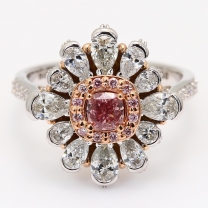 The Elation Crescendo Exhibition Argyle pink diamond pear cut halo ring