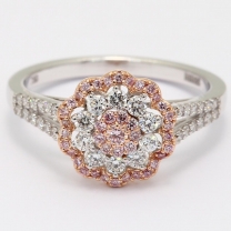 Fleur Argyle Pink and White Diamond Cluster Ring