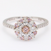 Lace Gem pear-cut Argyle pink and white diamond flower halo ring