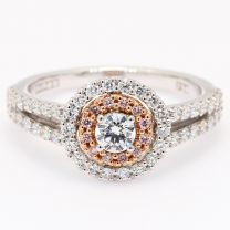 Parisian Argyle pink and white diamond split shank halo engagement ring