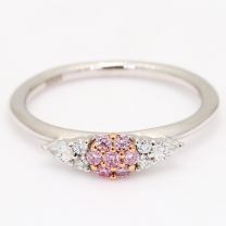 Bellisima Argyle pink and white round and pear cut diamond floral cluster ring