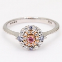 Make Way Argyle pink  blue and white diamond halo ring