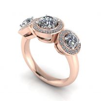 Evermore three stone halo diamond engagement ring