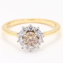 Champagne Snowflake Champagne and White Diamond Halo Engagement Ring