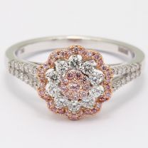 Fleur Argyle Pink and White Diamond Cluster Ring