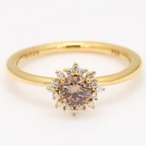 Ixora champagne and white diamond halo ring