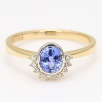 Cerulean Ceylon sapphire and white diamond halo ring