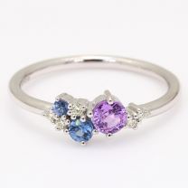 Peacock Ceylon sapphire and white diamond cluster ring