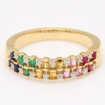 Arcus sapphire emerald ruby and diamond coloured gemstone ring