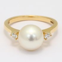 Garland White South Sea Pearl and Diamond Ring
