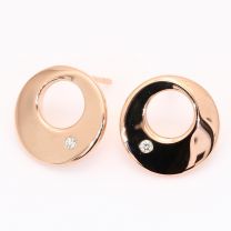 Record white diamond round disk stud earrings