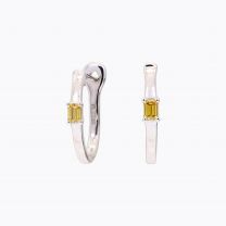 Figure emerald-cut yellow diamond huggie earrings