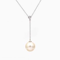 Aquata white South Sea pearl and white diamond lariat drop necklace