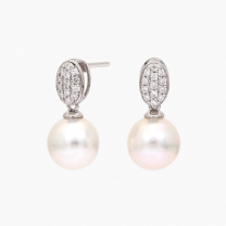 Moana white South Sea pearl and white diamond drop stud earrings