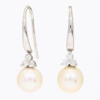 NXT Serena white fresh water pearl and white diamond shepherd hook earrings