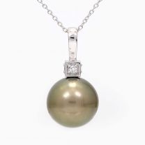 Corsica black Tahitian pearl and white diamond necklace