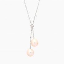Snow white pearl lariat drop necklace