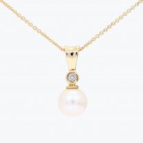 NXT Belize white fresh water pearl and white diamond bezel drop necklace