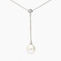 NXT Aquata white fresh water pearl and white diamond lariat drop necklace